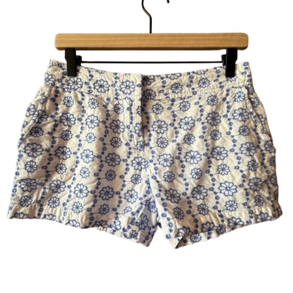 Women's 2 Vineyard Vines Shorts Floral Embroidered Preppy Blue White Low Rise